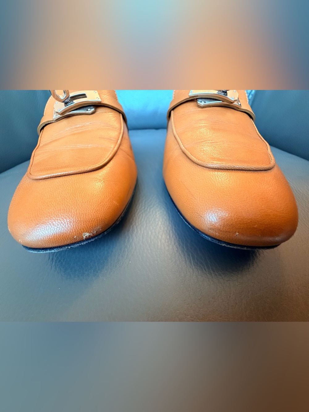 Hermes Oz Mule slides Natural brown  Leather  Loafers Size 40 - Picture 13 of 16